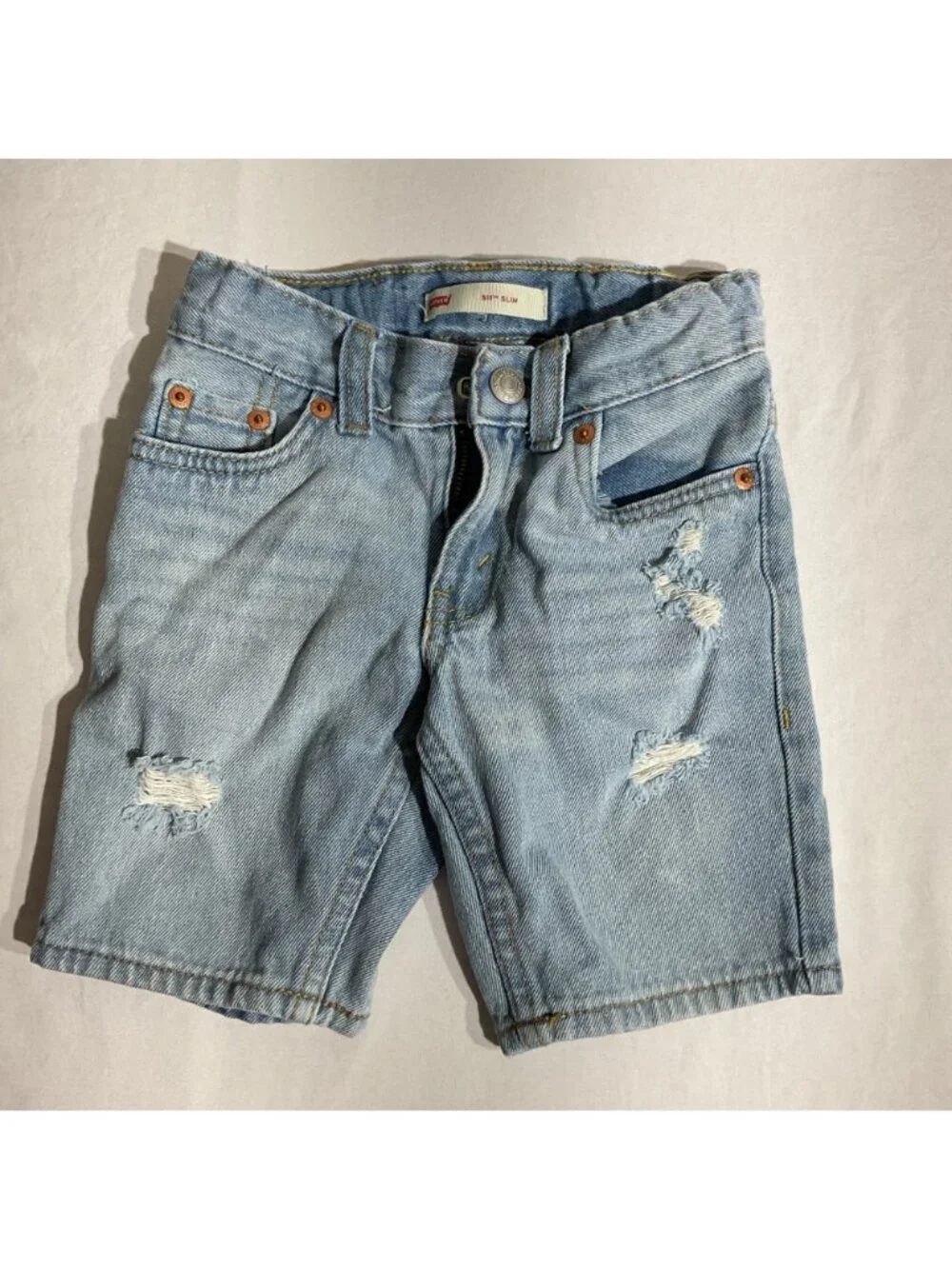 Levis Kids Distressed Light Blue Slim Denim Shorts Adjustable Waist size 5 and 6